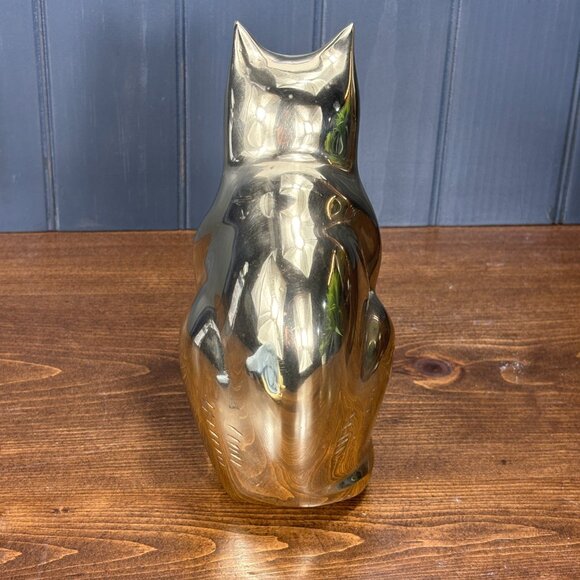 Vintage Brass Cat Figurine MCM Style Feline Sculpture Home Decor for Cat Lover - Picture 3 of 16